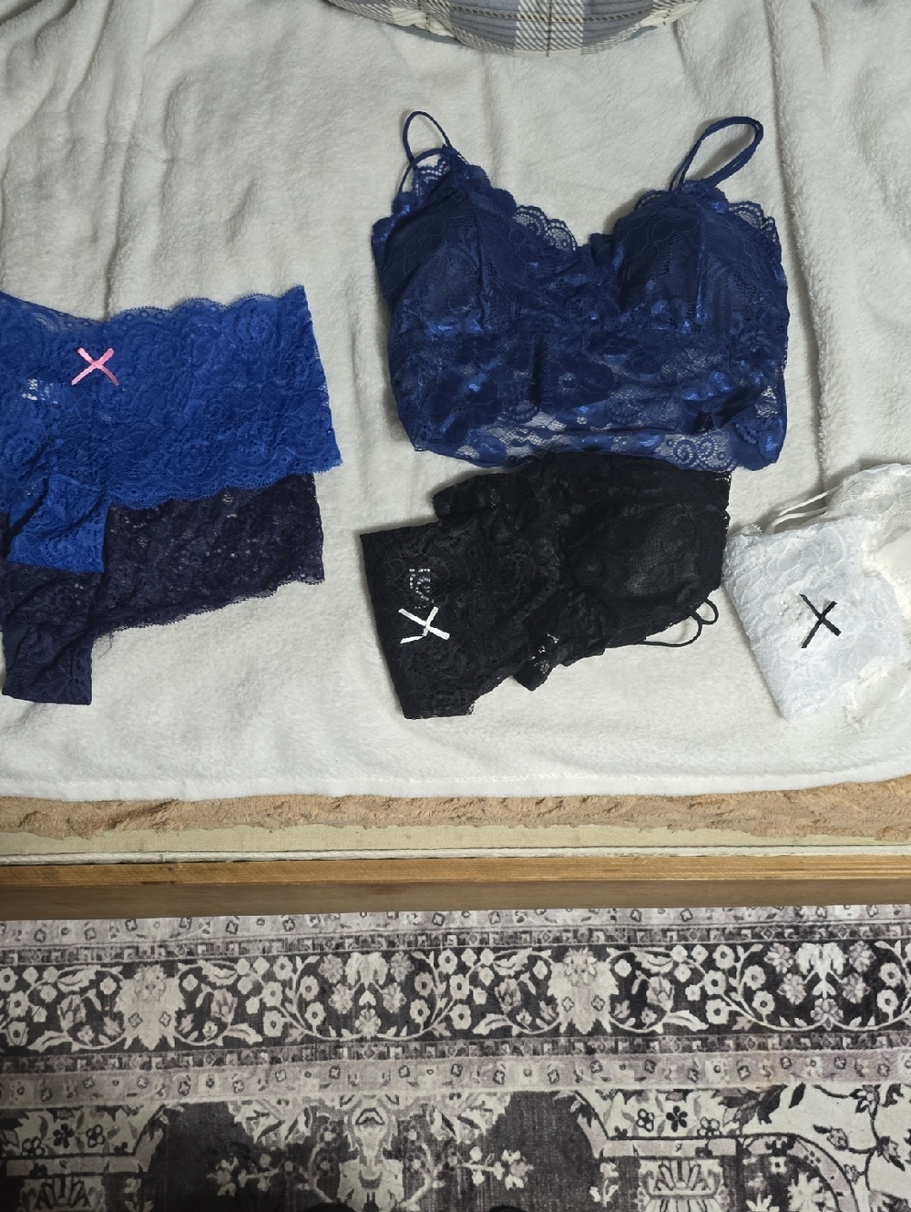 Lace Bralette & Panty Set - Navy, Black, White